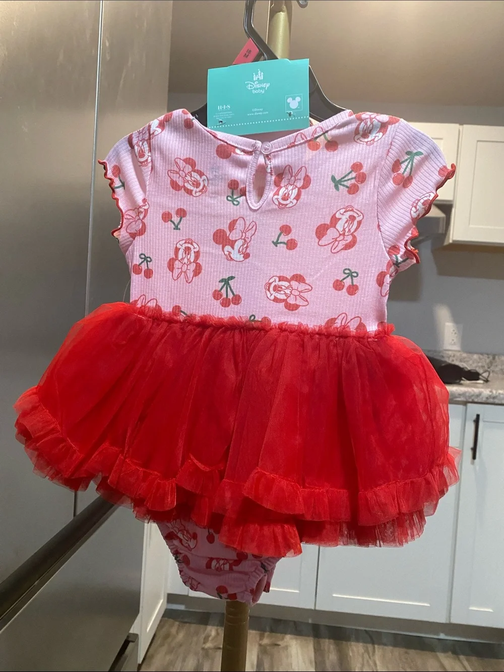 Disney Pink and Red Minnie Mouse Tulle Dress with Bow Headband 18 months NWT